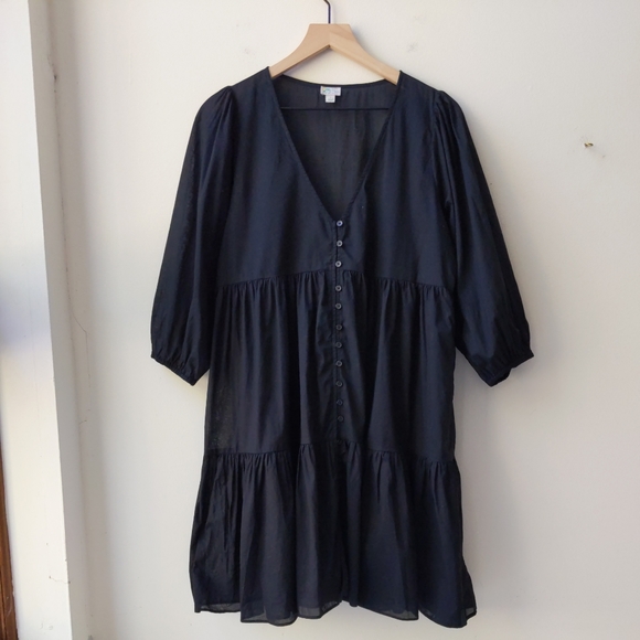 J. Crew Swim J Crew Swim Cover Up Dress Puff Sleeve Tiered Black Womens Small Poshmark